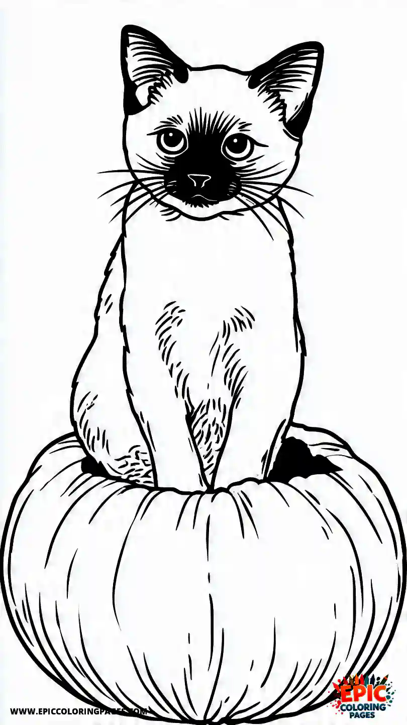 Siamese Cat Cute Siamese kitten inside a pumpkin.