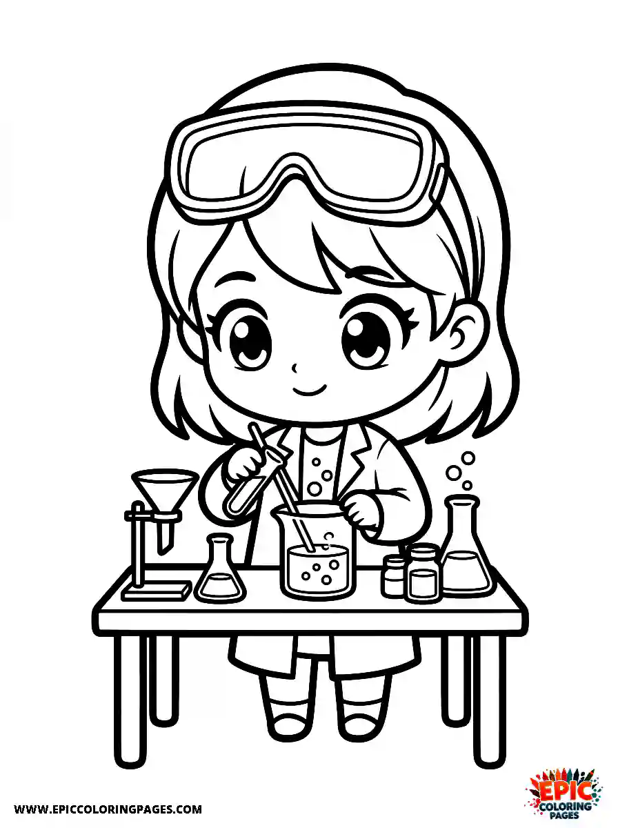 Chibi Girl Friendly chibi girl conducting a science experiment