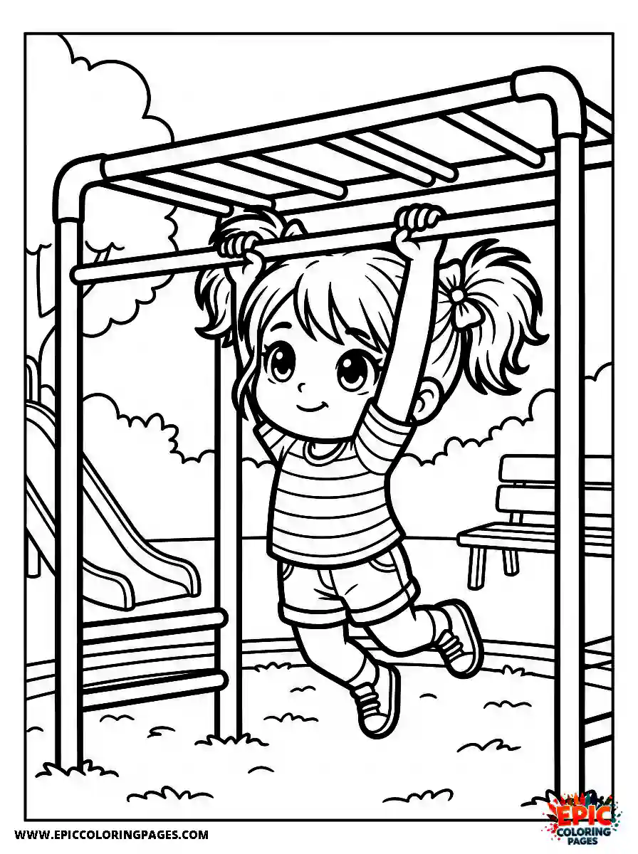 Chibi Girl Friendly chibi girl crossing monkey bars at the playground