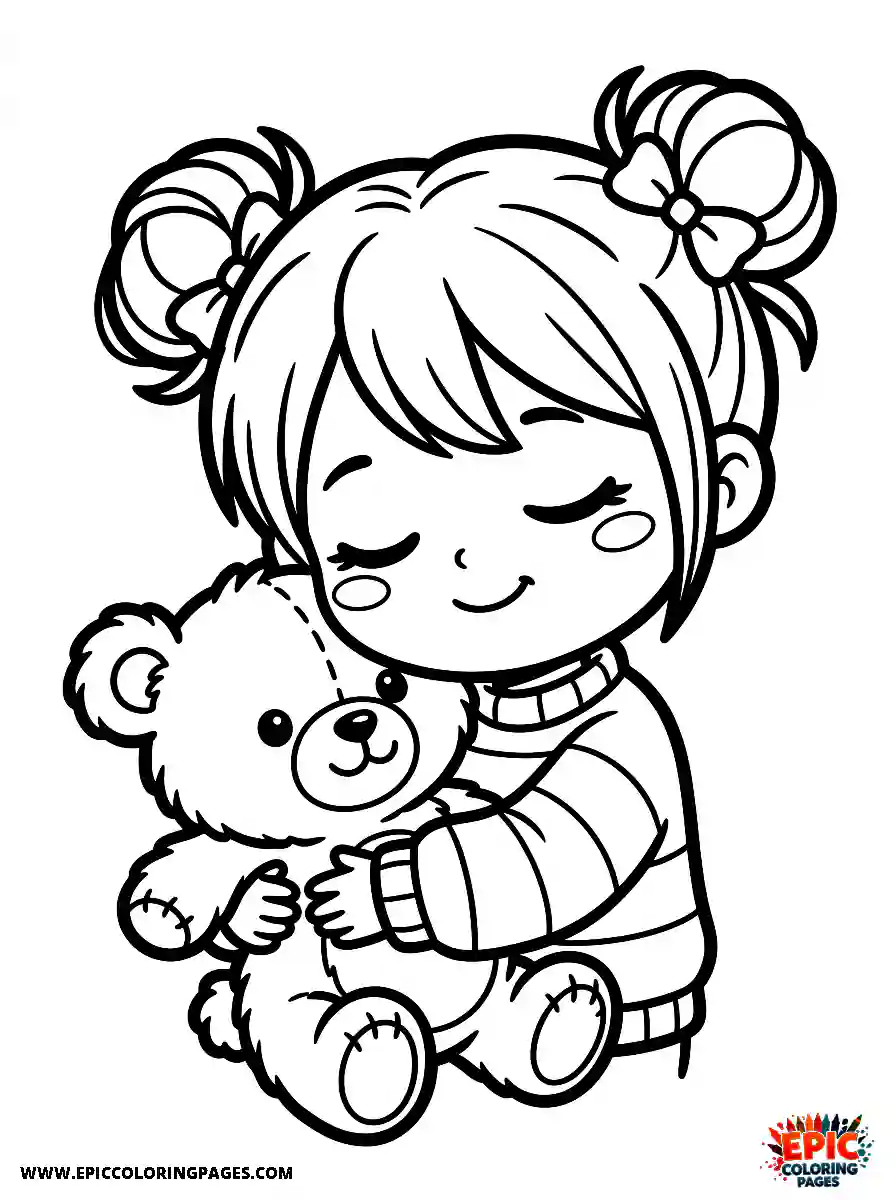 Chibi Girl Friendly chibi girl cuddling her plush bear