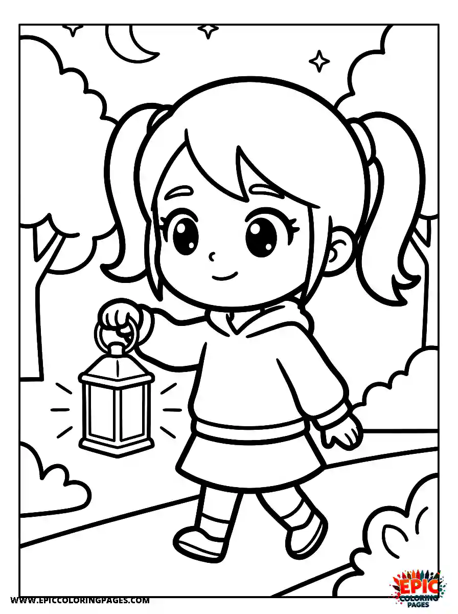 Chibi Girl Friendly chibi girl exploring the dark with a glowing lantern