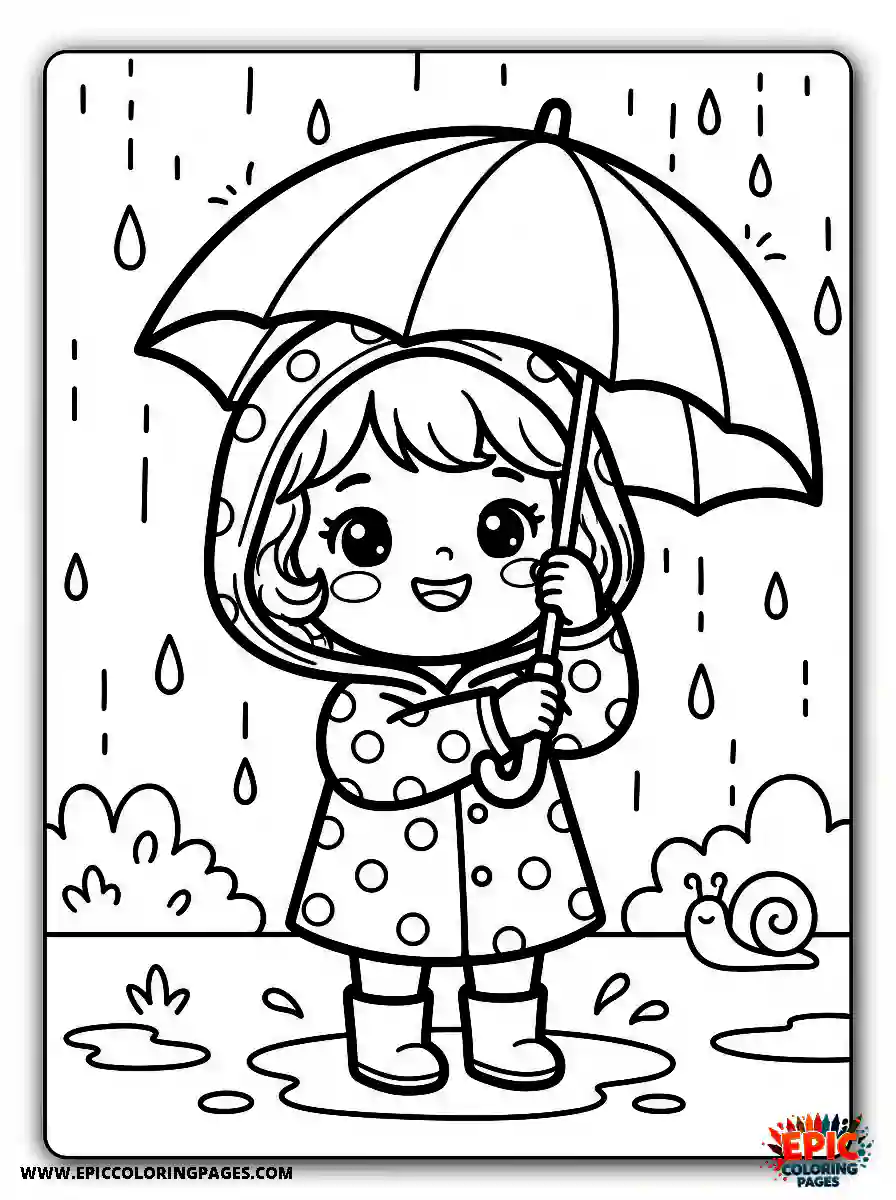 Chibi Girl Friendly chibi girl happily opening an umbrella in the rain