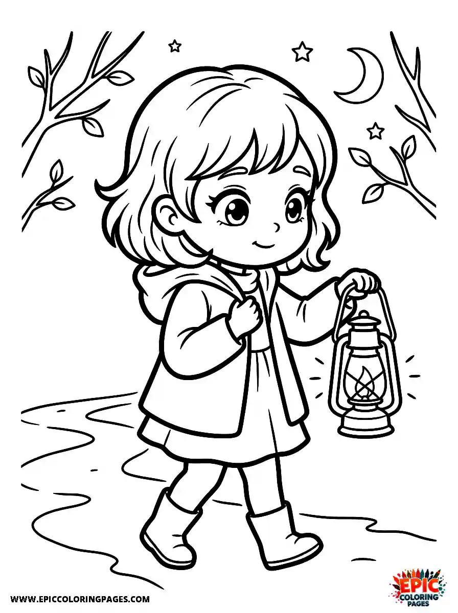 Chibi Girl Friendly chibi girl holding a lantern while walking at night with curiosity