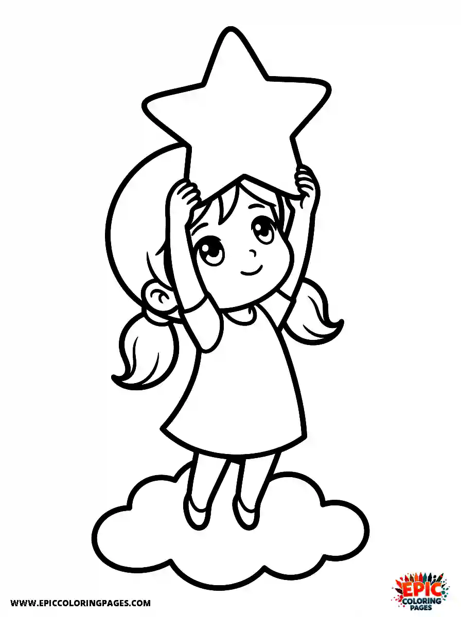 Chibi Girl Friendly chibi girl holding a star and reaching upward dreamily