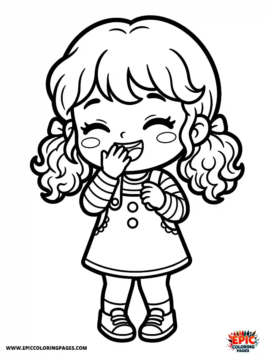 Chibi Girl Friendly chibi girl laughing while covering her mouth shyly