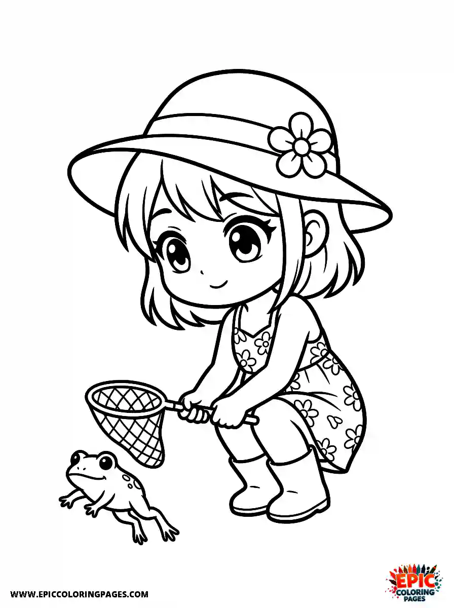 Chibi Girl Friendly chibi girl looking at a captured frog