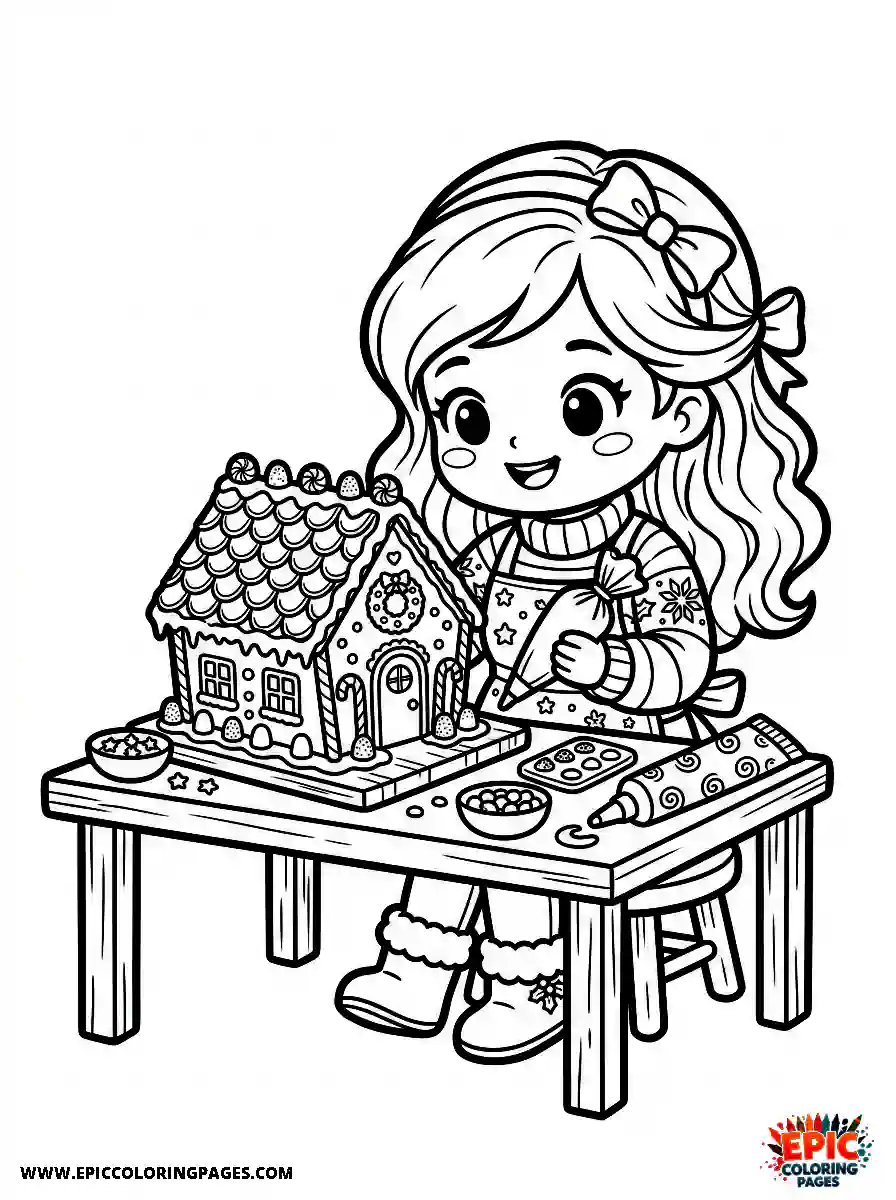 Chibi Girl Friendly chibi girl making a gingerbread house
