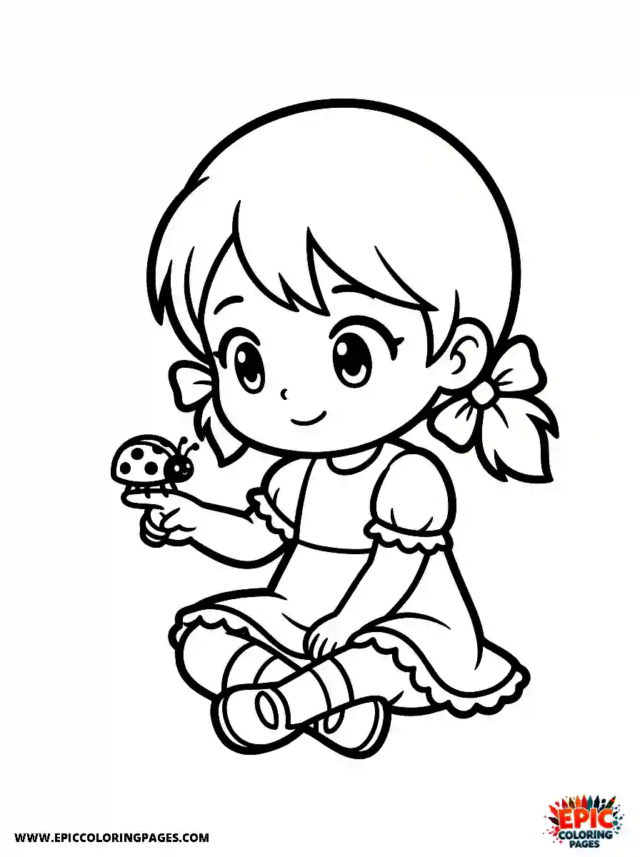 Chibi Girl Friendly chibi girl observing a tiny ladybug
