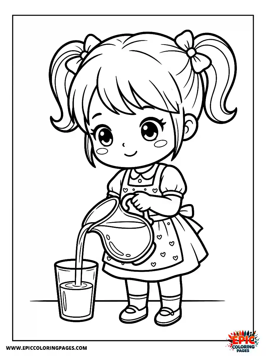 Chibi Girl Friendly chibi girl pouring fresh juice into a glass