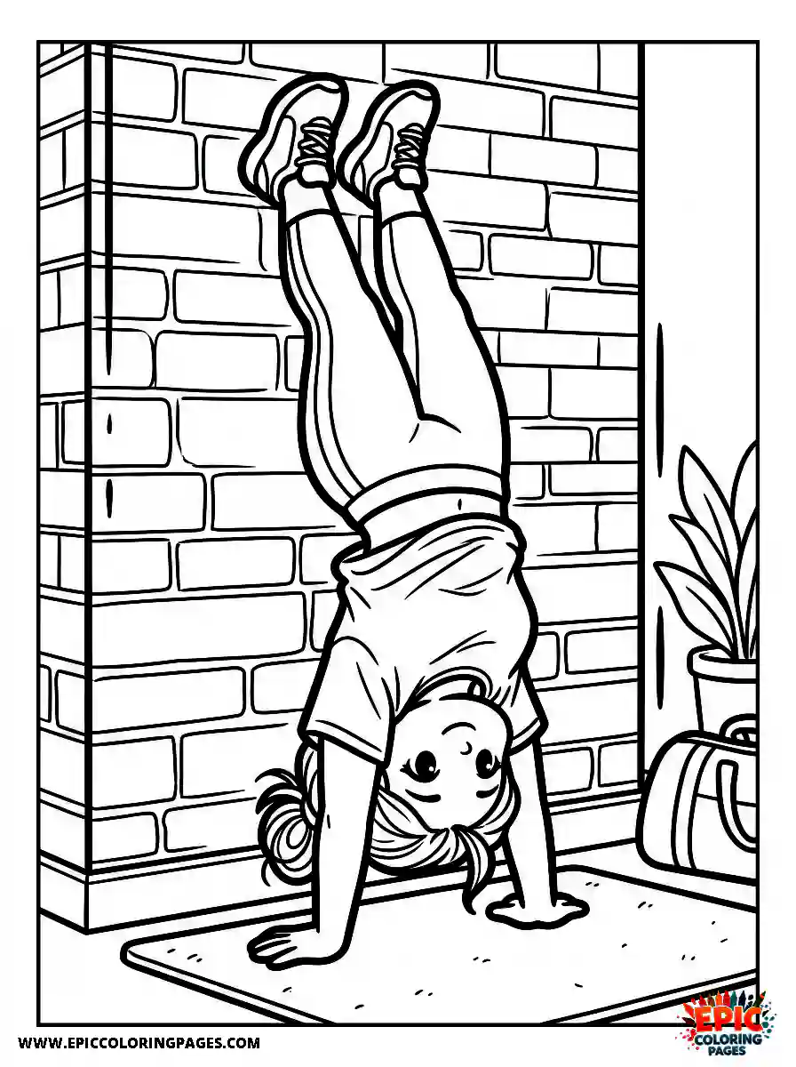 Chibi Girl Friendly chibi girl practicing handstands against a wall