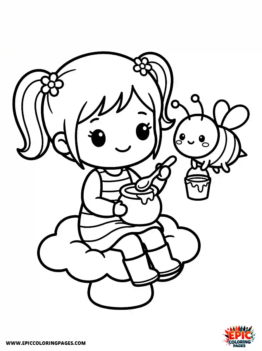 Chibi Girl Friendly chibi girl watching a bee collect honey