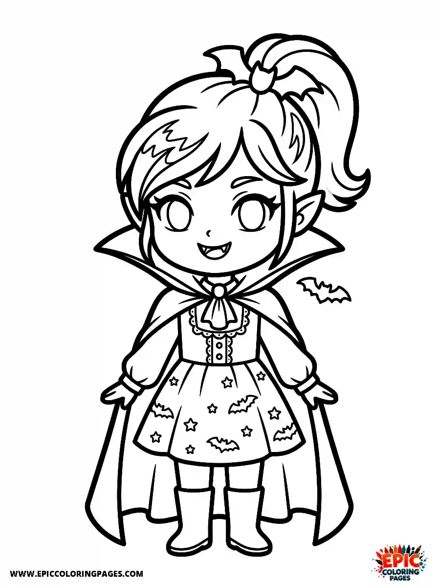 Chibi Girl Friendly chibi girl wearing a vampire halloween costume