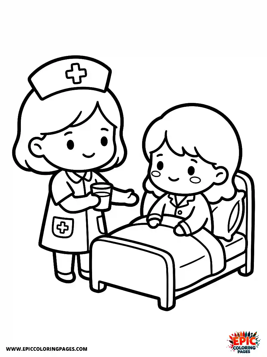 Chibi Girl Funny chibi girl acting as a nurse helping a patient