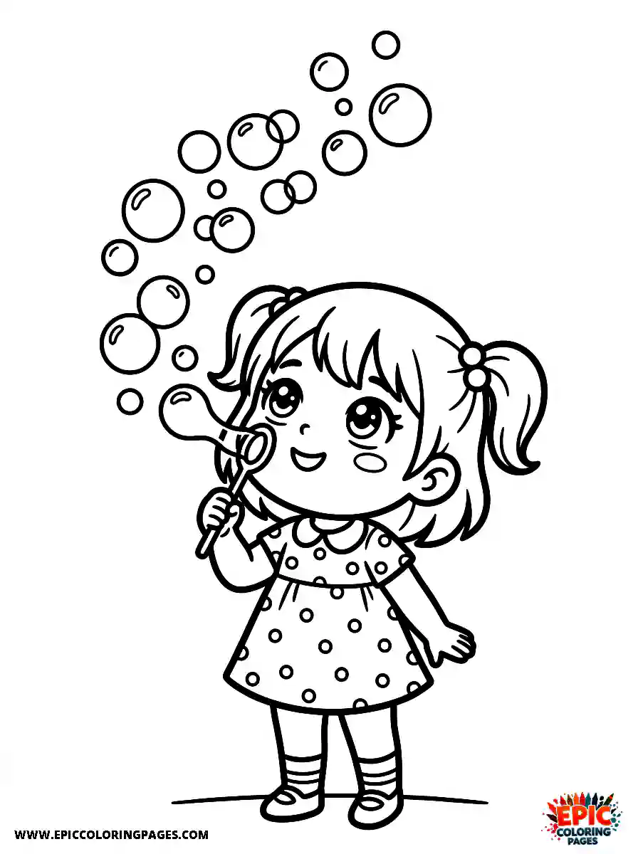 Chibi Girl Funny chibi girl blowing bubbles and watching them float upward
