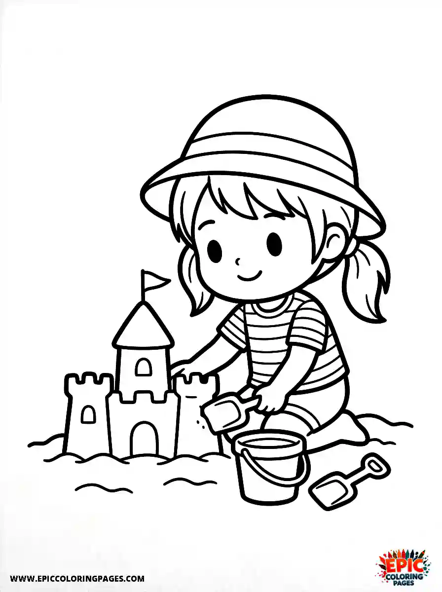 Chibi Girl Funny chibi girl building a sandcastle on the beach