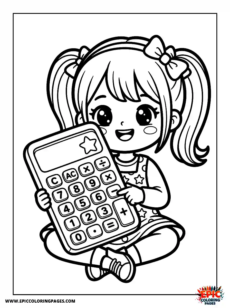 Chibi Girl Funny chibi girl doing math with a calculator