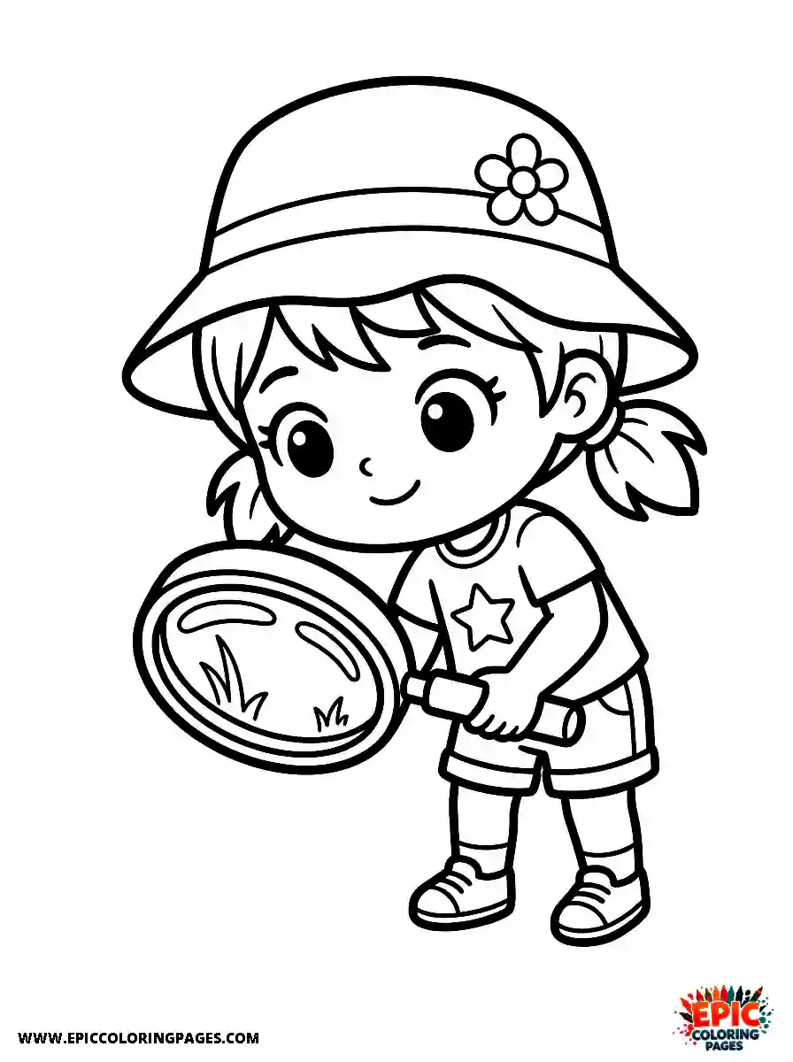 Chibi Girl Funny chibi girl exploring with a magnifying glass
