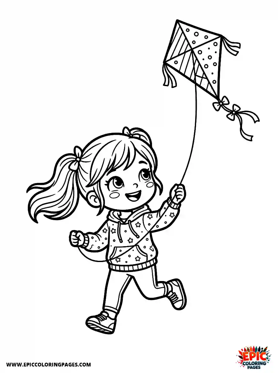 Chibi Girl Funny chibi girl flying a kite outdoors