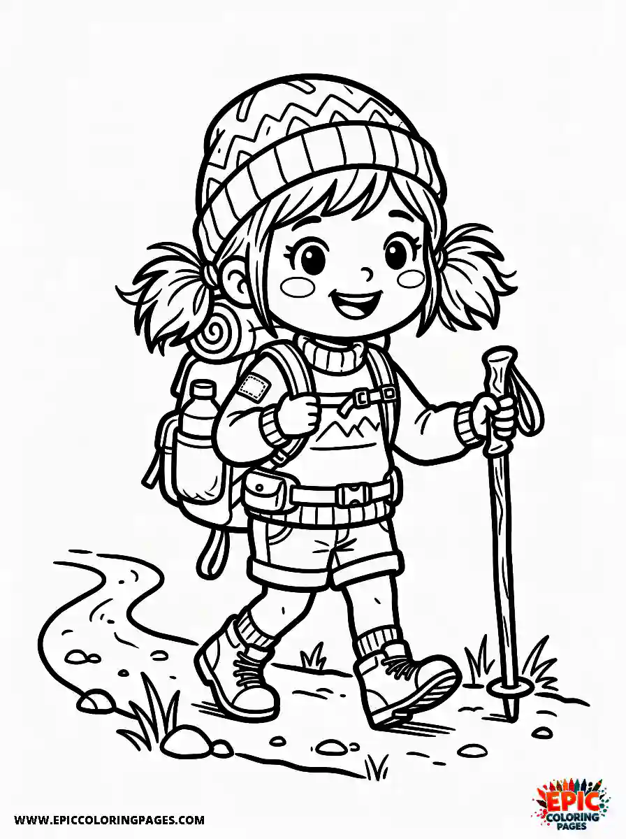 Chibi Girl Funny chibi girl hiking outdoors with a backpack
