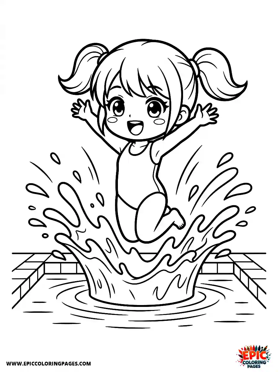 Chibi Girl Funny chibi girl jumping into a swimming pool and making a big splash