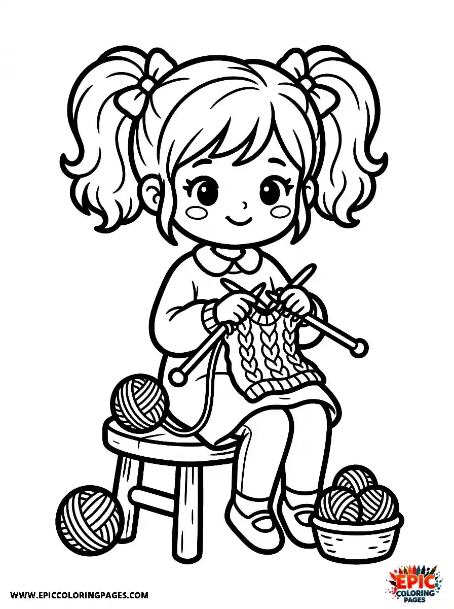 Chibi Girl Funny chibi girl making a cozy winter sweater