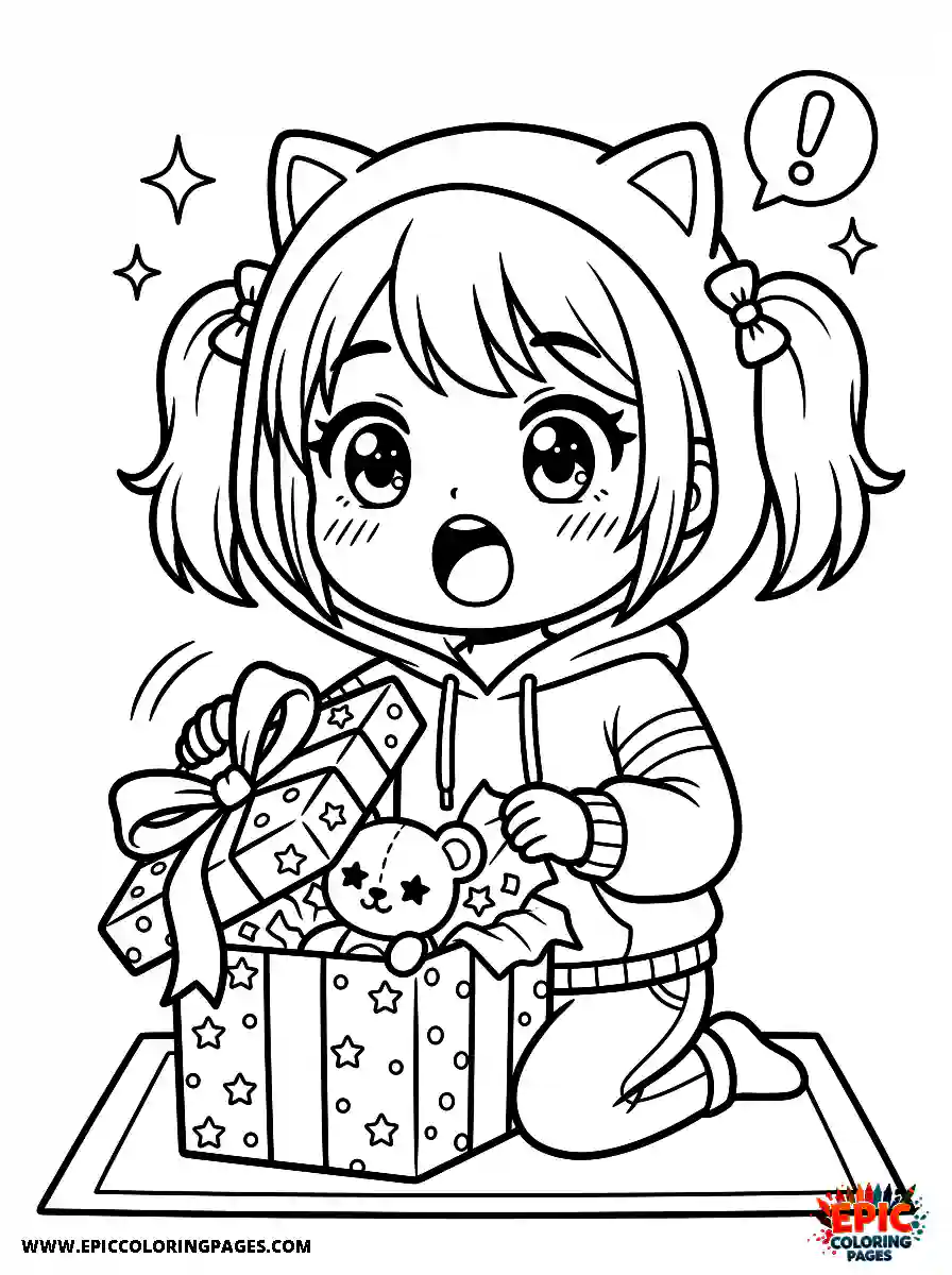 Chibi Girl Funny chibi girl opening a gift box with a surprised expression