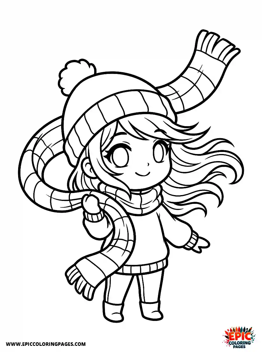 Chibi Girl Funny chibi girl posing with a flowing scarf in the wind