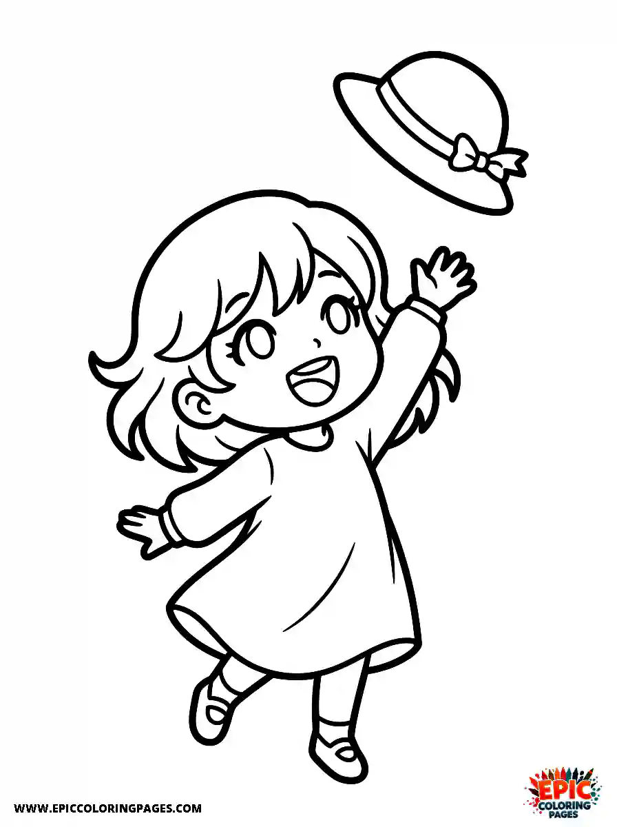 Chibi Girl Funny chibi girl tossing her hat into the air