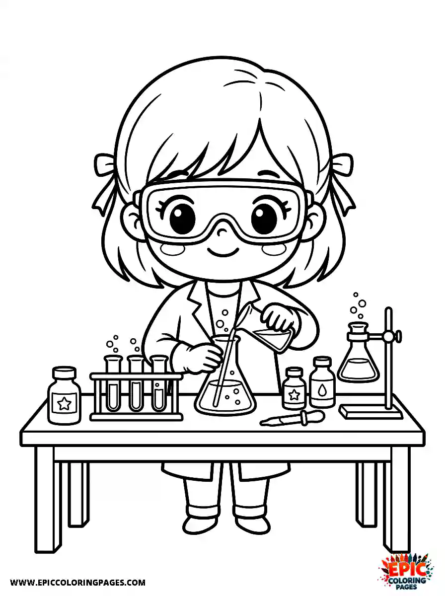 Chibi Girl Funny chibi girl working in a chemistry lab