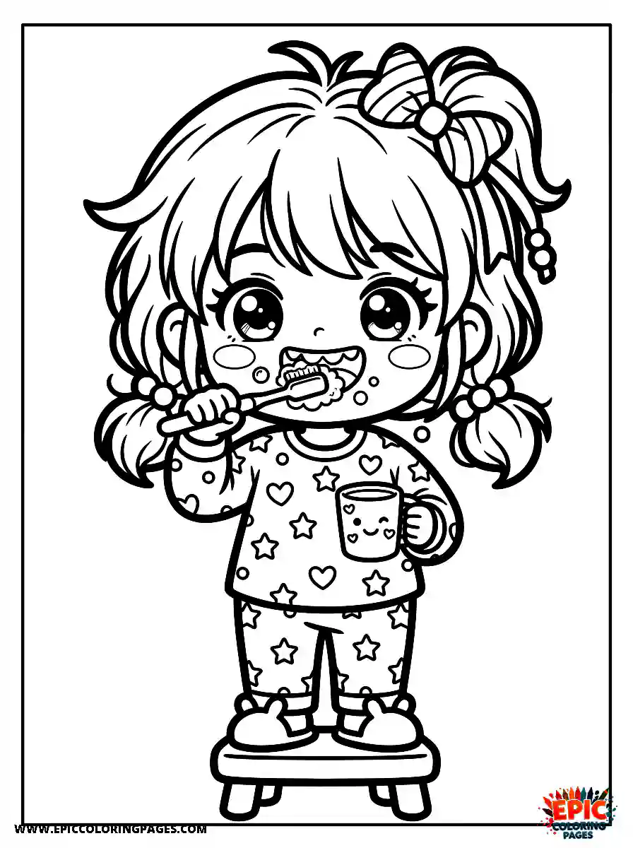 Chibi Girl Happy chibi girl brushing her teeth in the morning