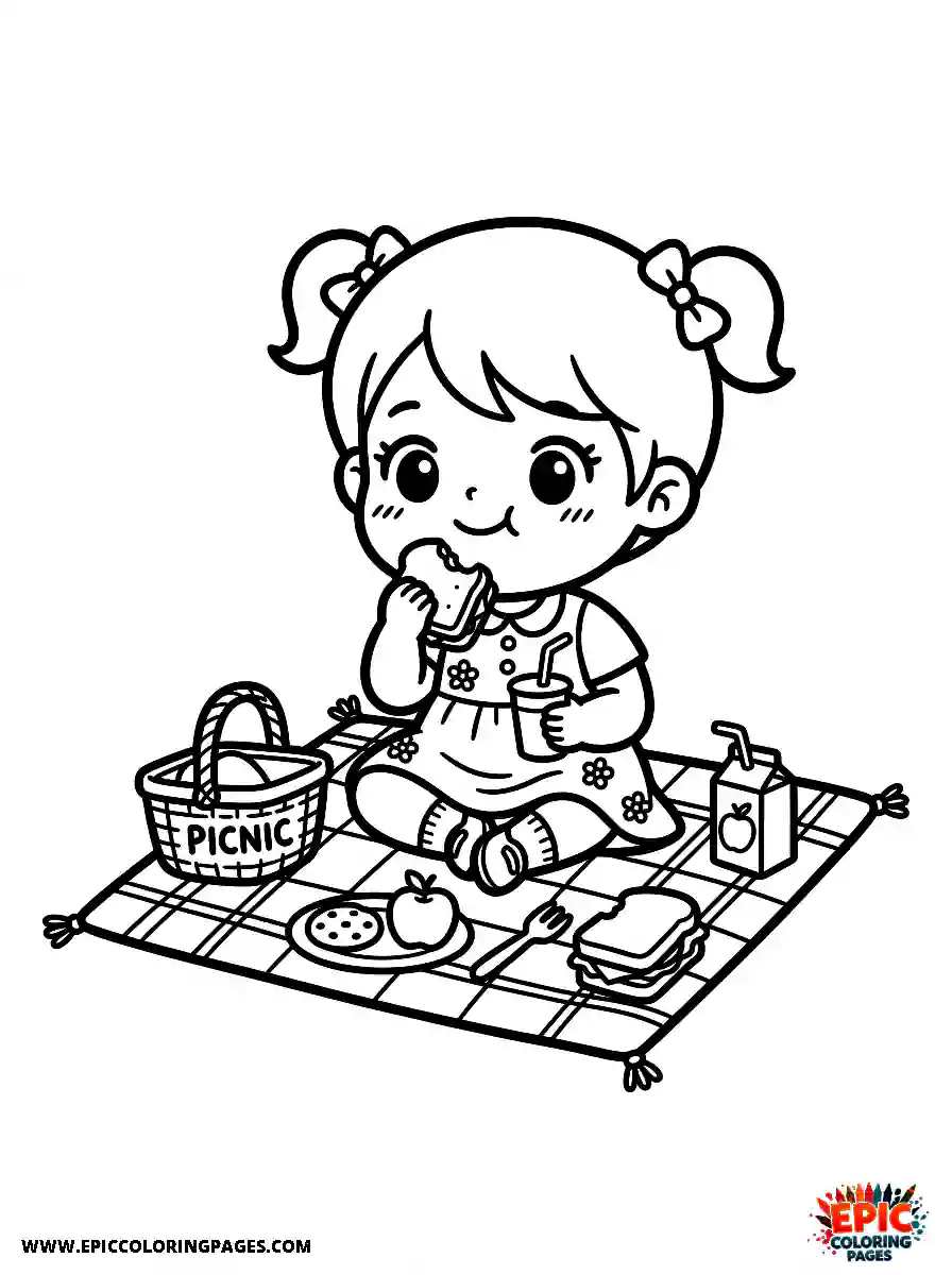Chibi Girl Happy chibi girl eating a lovely picnic lunch