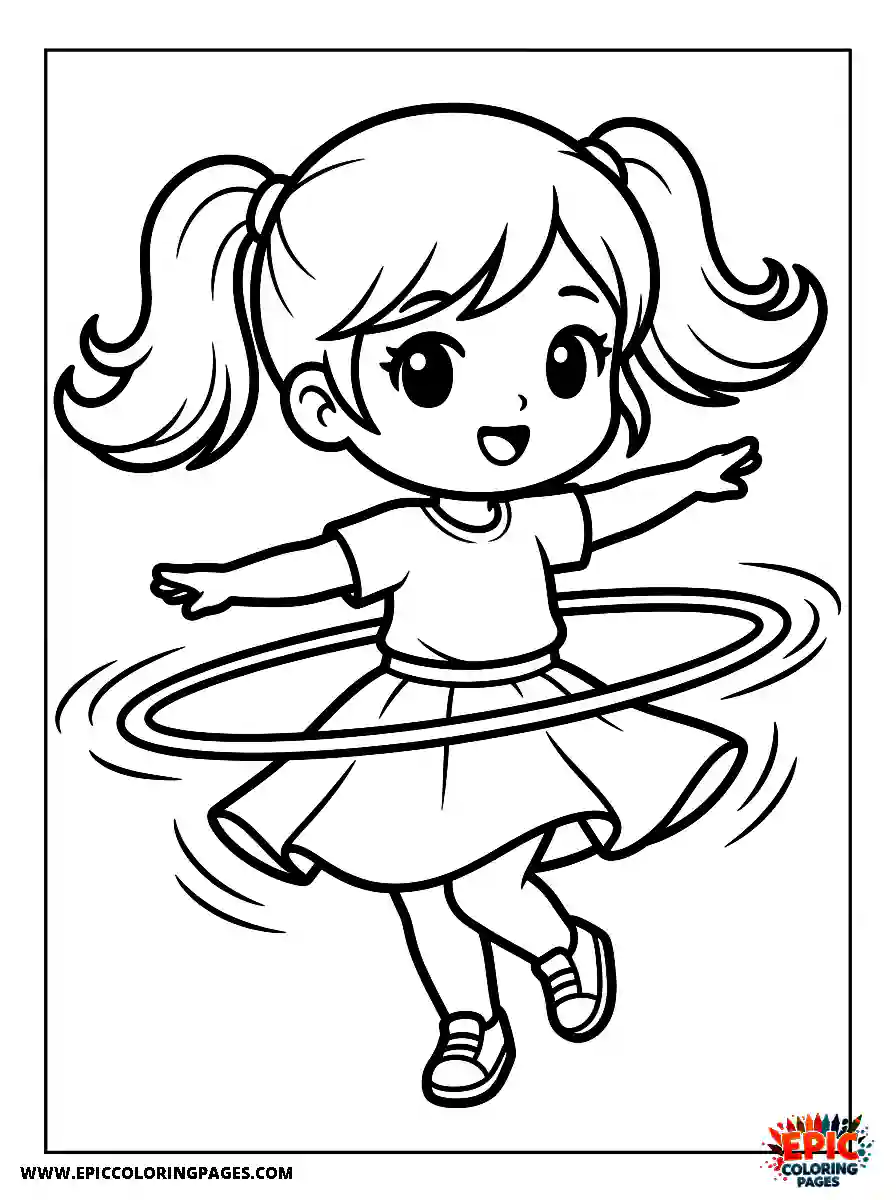Chibi Girl Happy chibi girl exercising with a hula hoop in the park