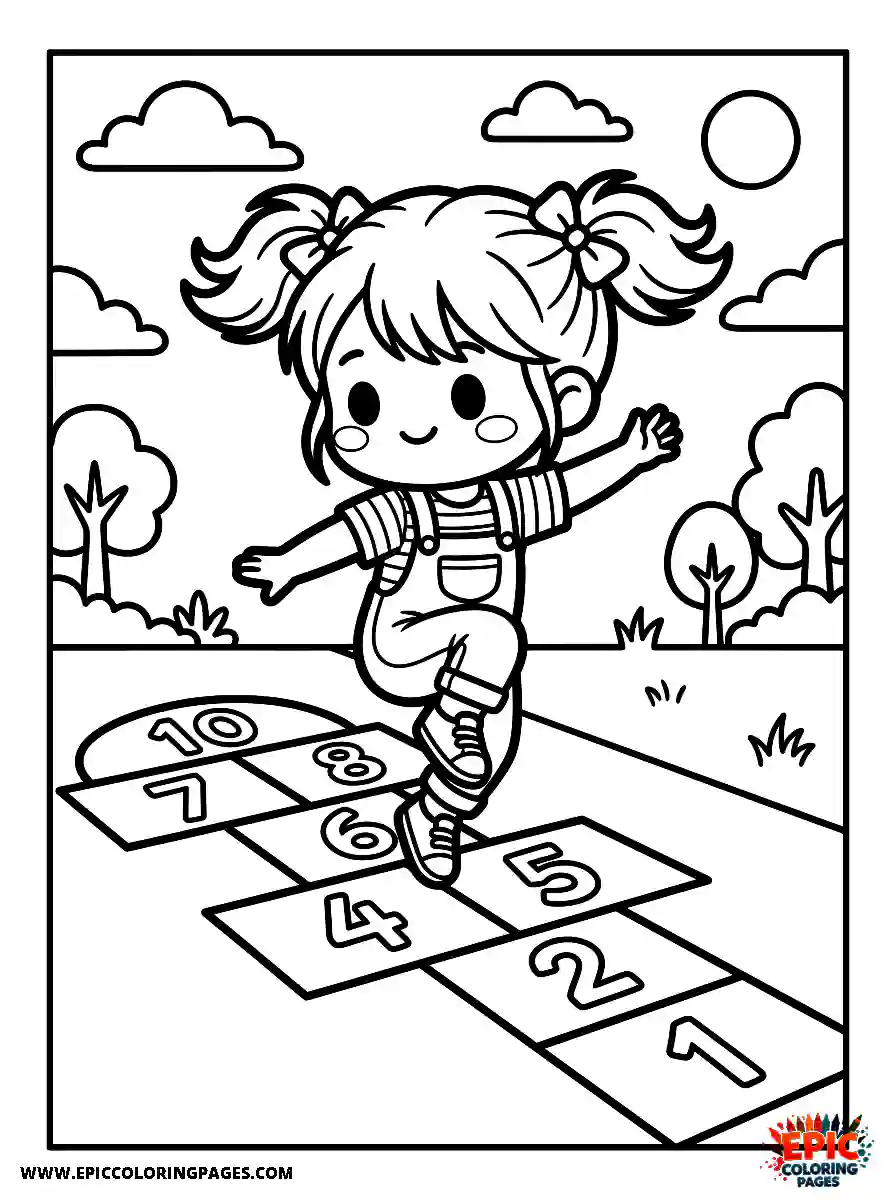 Chibi Girl Happy chibi girl hopping across a playground grid
