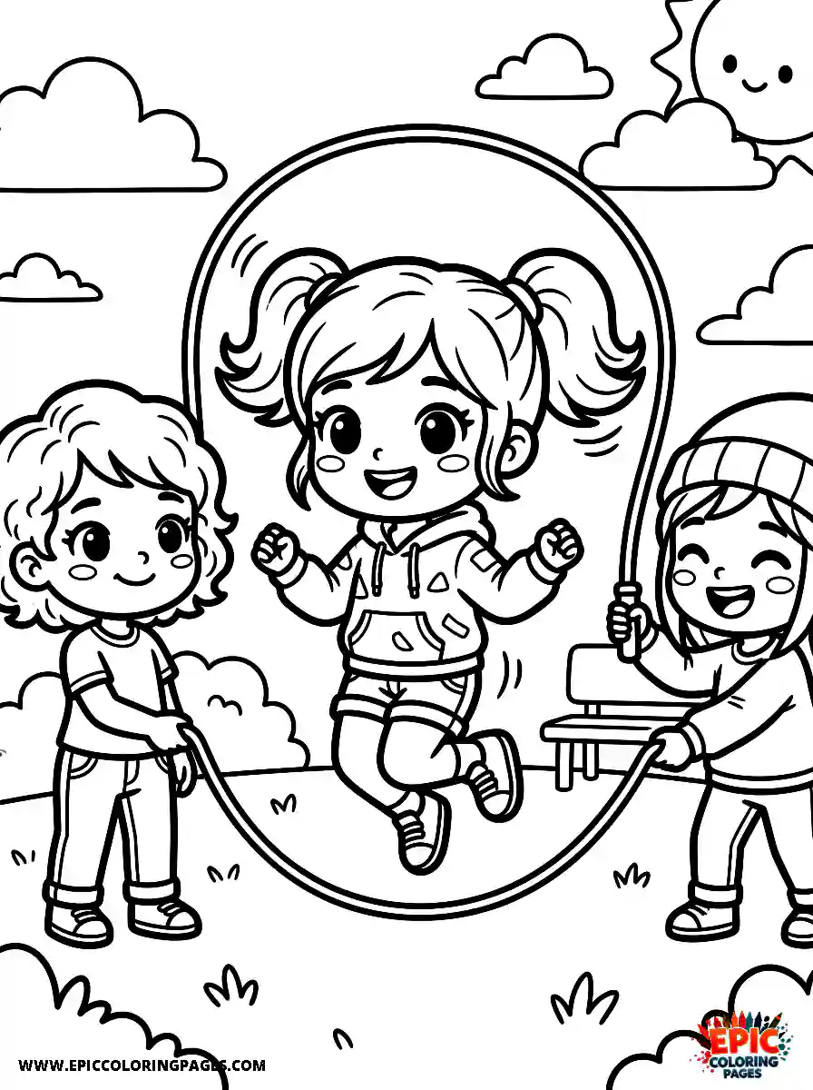 Chibi Girl Happy chibi girl jumping over a rope while playing with friends