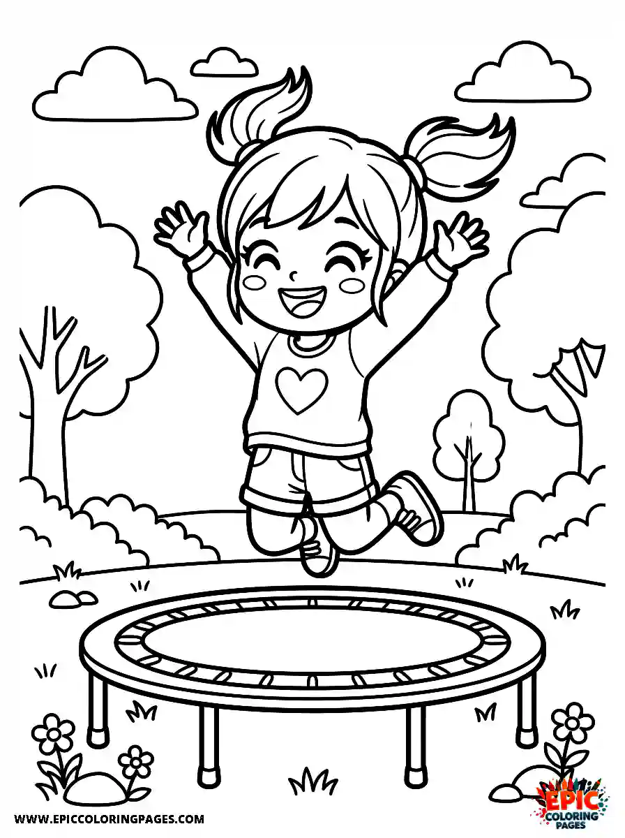 Chibi Girl Happy chibi girl jumping on a trampoline while reaching high