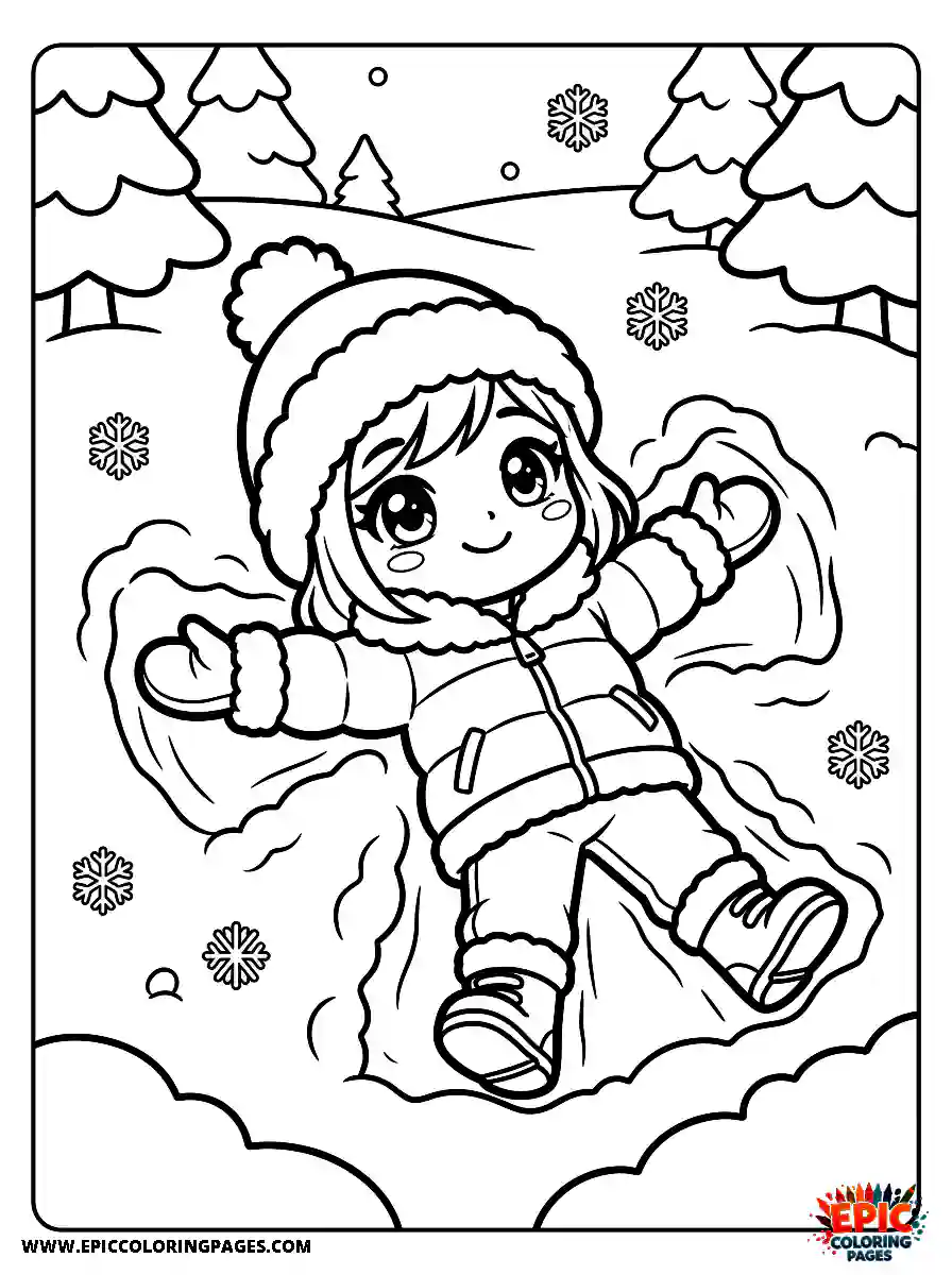 Chibi Girl Happy chibi girl making snow angels in fresh powder