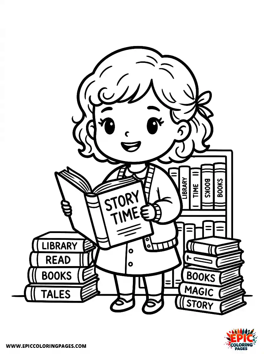 Chibi Girl Happy chibi girl organizing books as a librarian