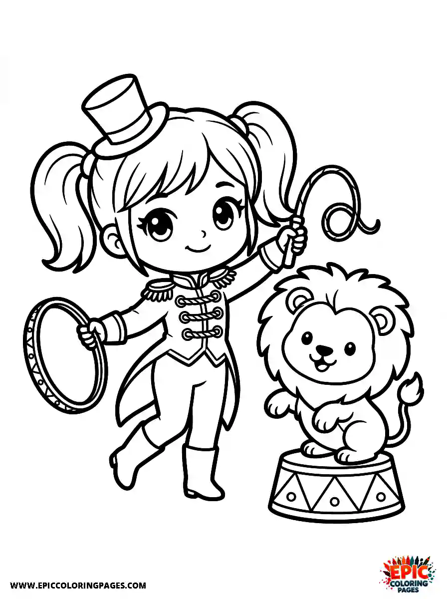 Chibi Girl Happy chibi girl performing as a brave lion tamer