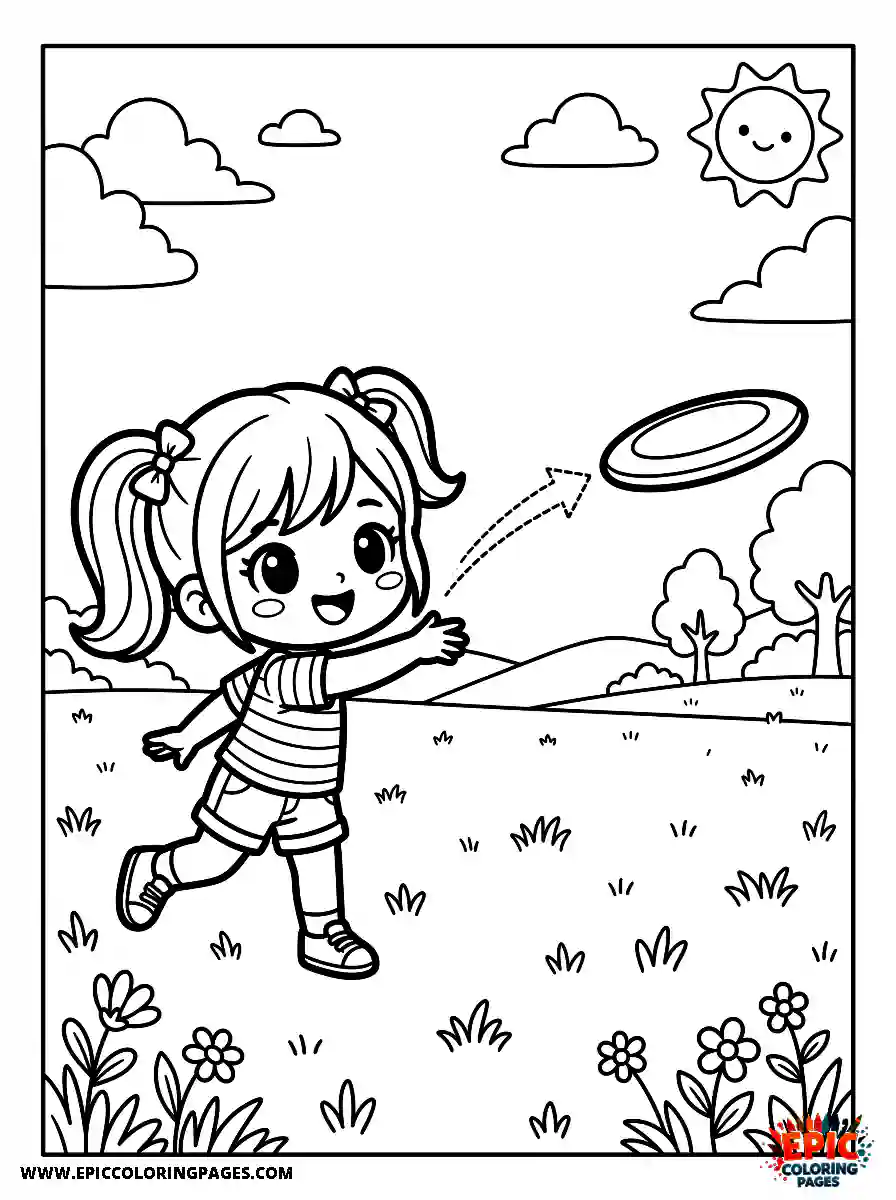 Chibi Girl Happy chibi girl playing with a flying disc on the grass