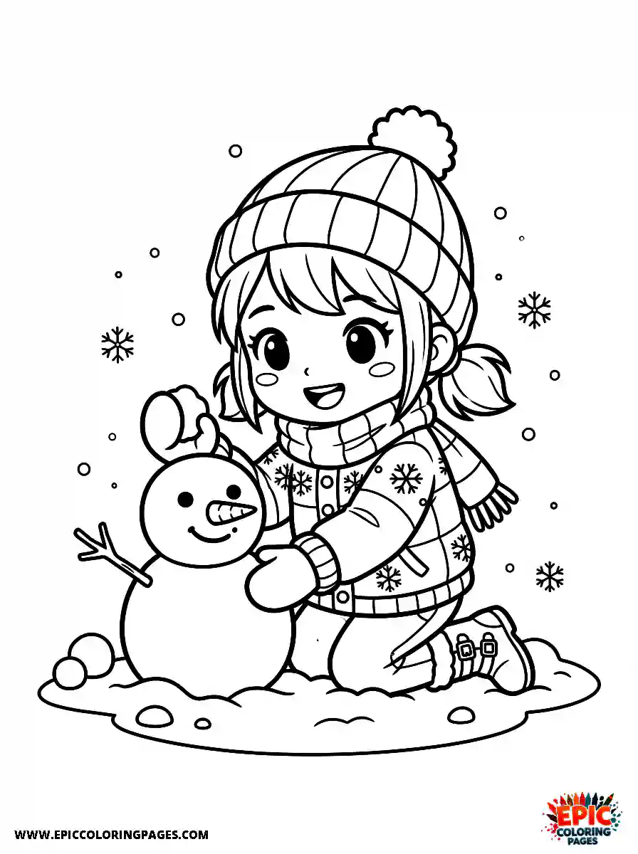 Chibi Girl Happy chibi girl playing happily in the winter snow