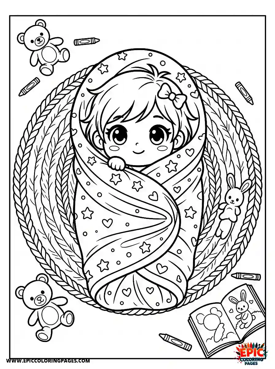 Chibi Girl Happy chibi girl rolling up like a cozy burrito inside her bedroom