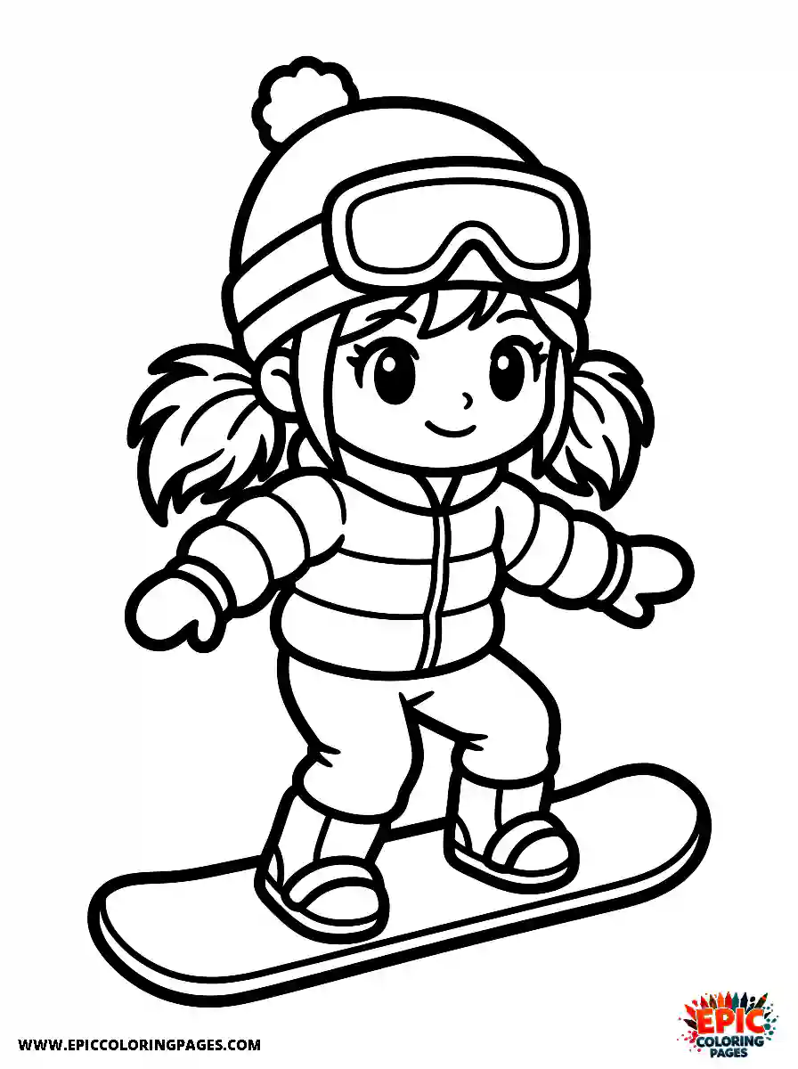 Chibi Girl Happy chibi girl snowboarding down the mountain