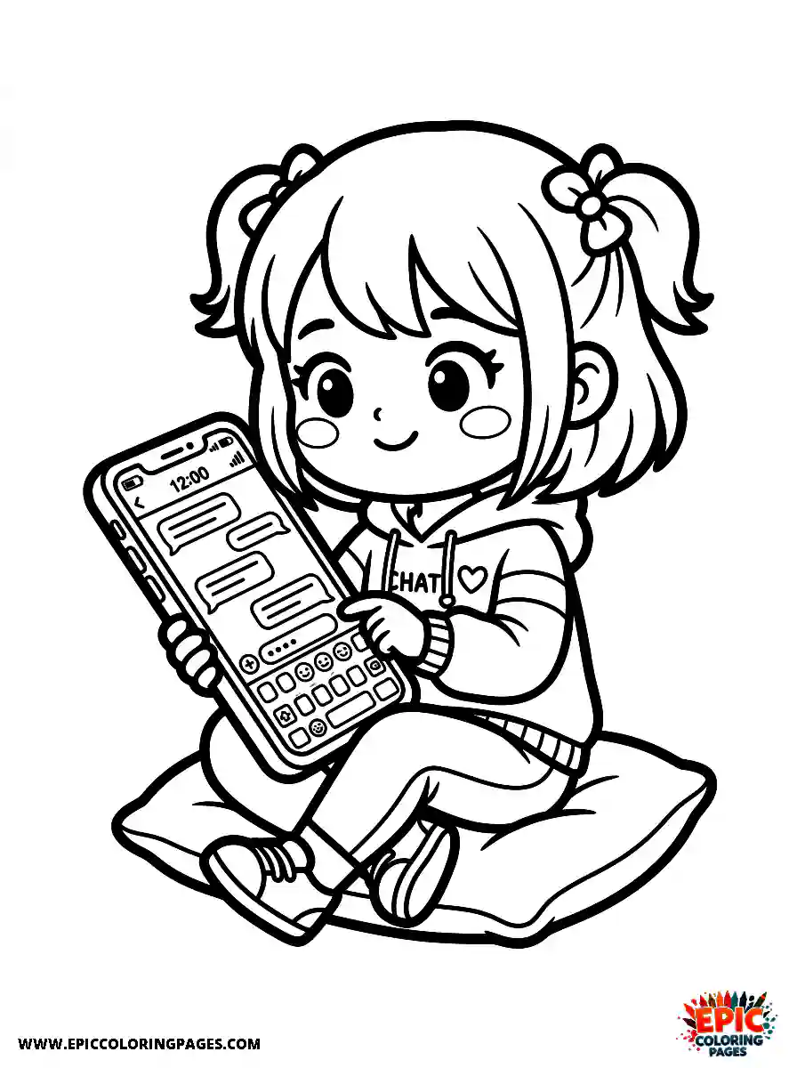 Chibi Girl Happy chibi girl texting on a smartphone