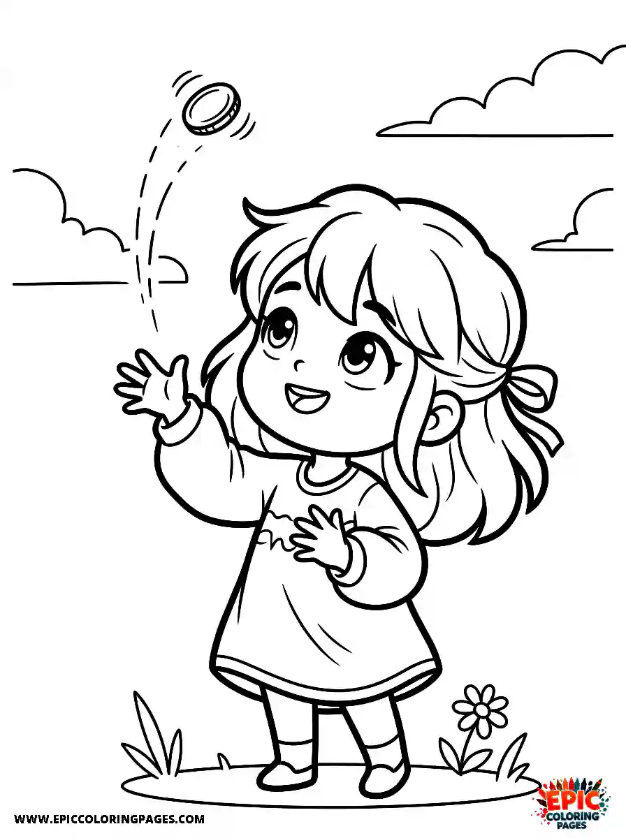 Chibi Girl Happy chibi girl tossing a coin upward and watching it spin