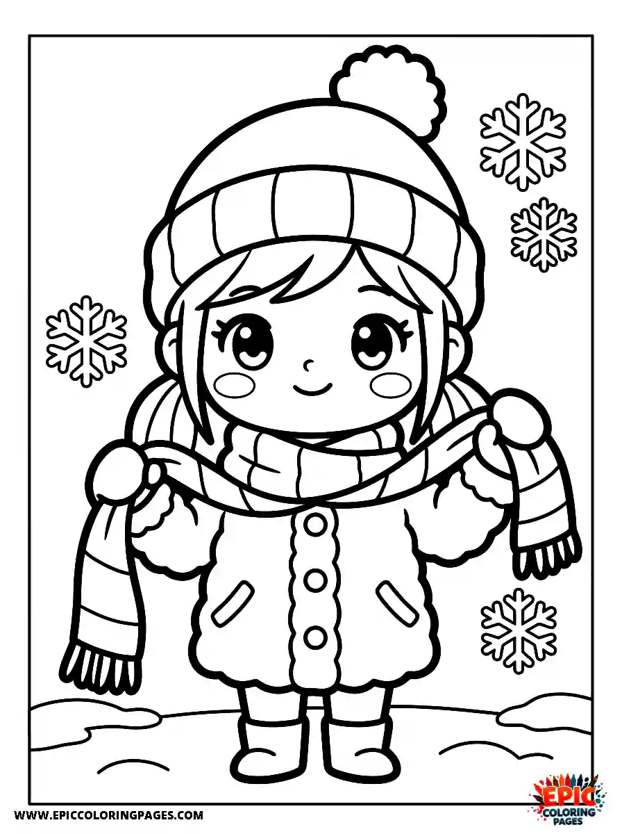 Chibi Girl Happy chibi girl wrapping a scarf around her neck during winter