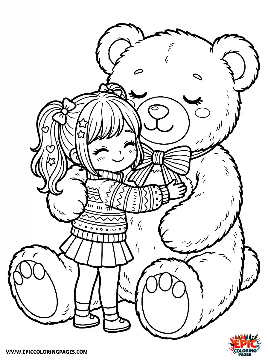 Kawaii Girl Kawaii girl hugging a giant teddy bear with her eyes closed