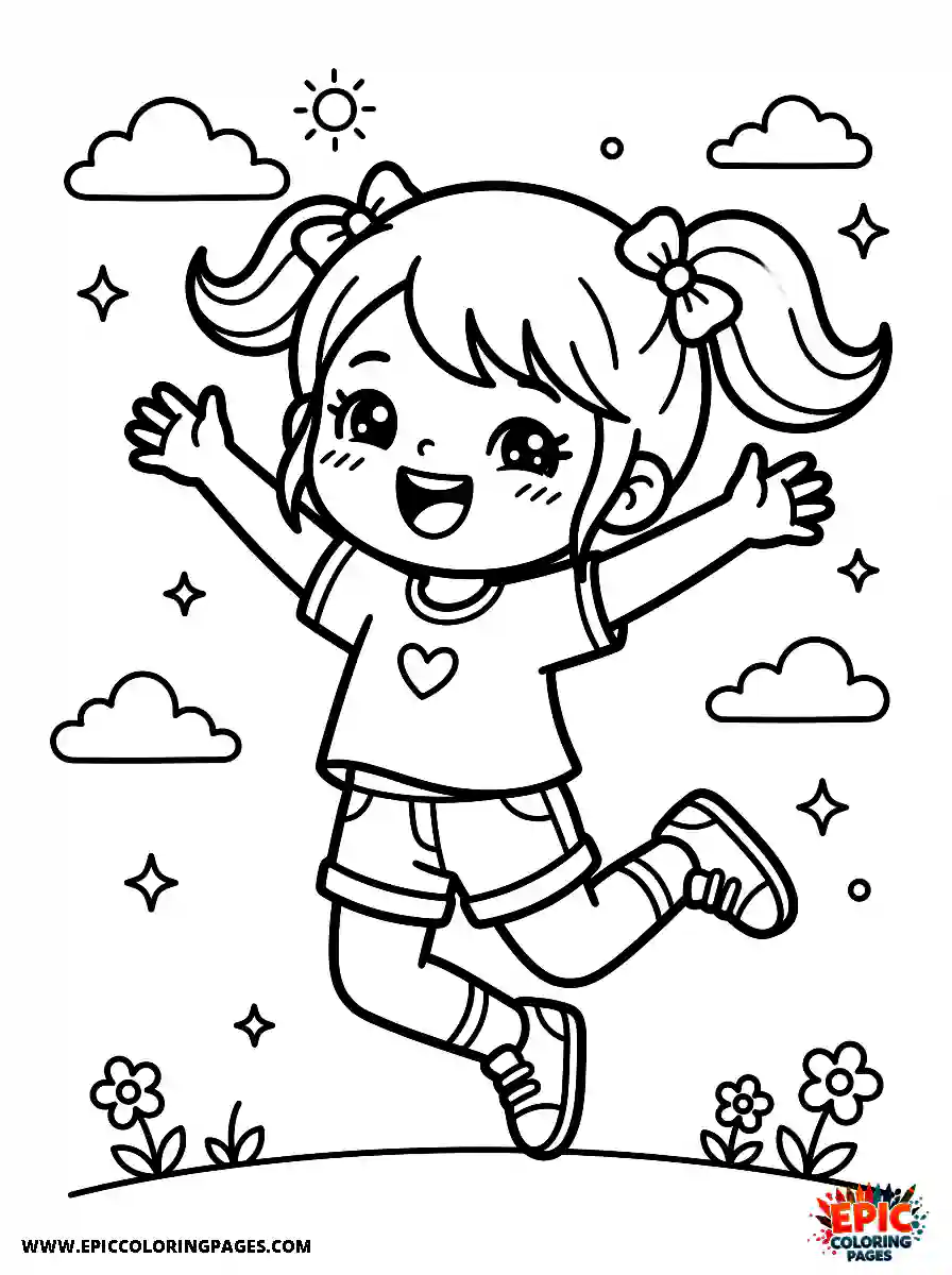 Kawaii Girl A kawaii girl jumping sideways with a joyful laugh