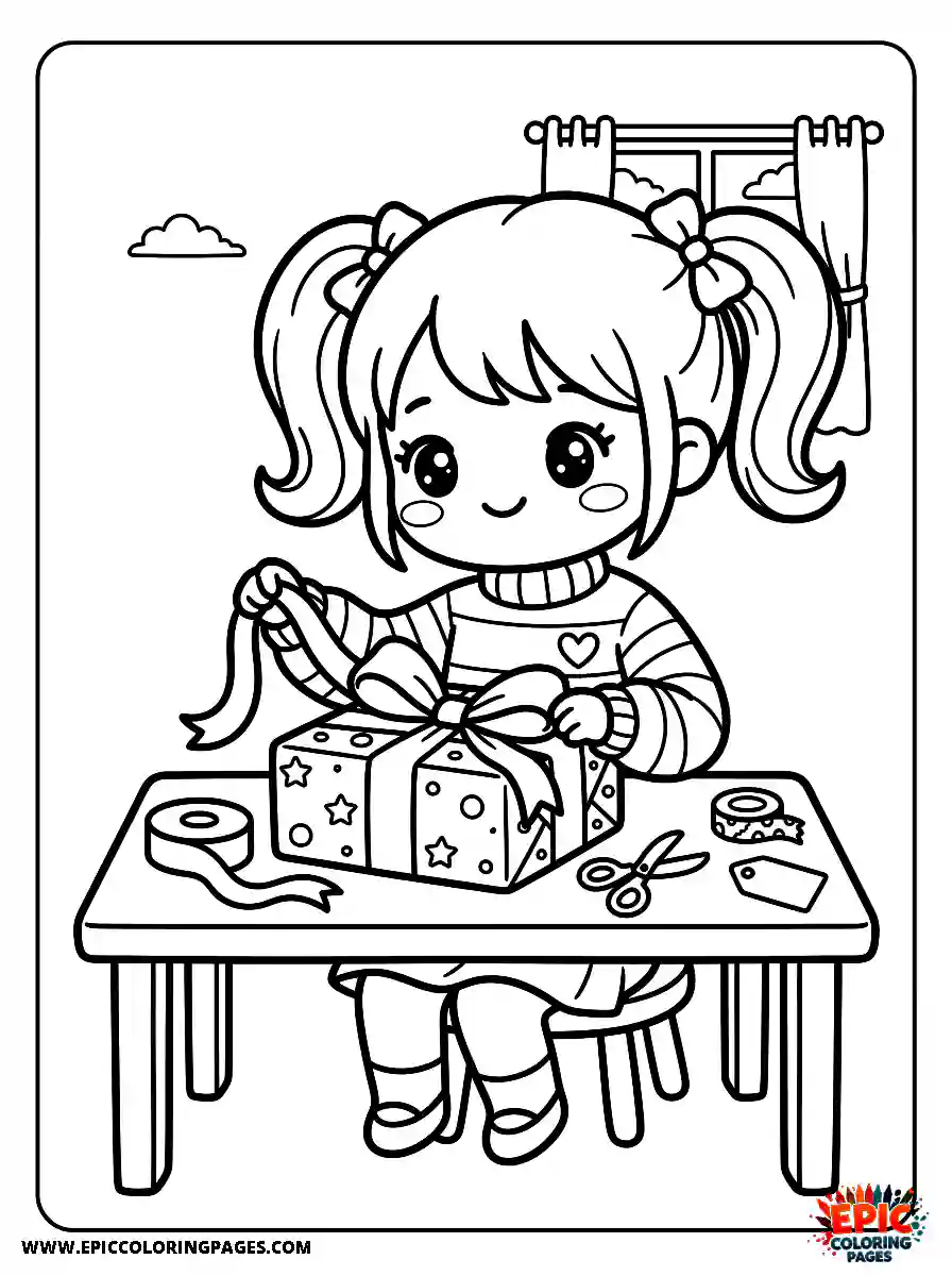Kawaii Girl Kawaii girl simply wrapping a gift with a bow