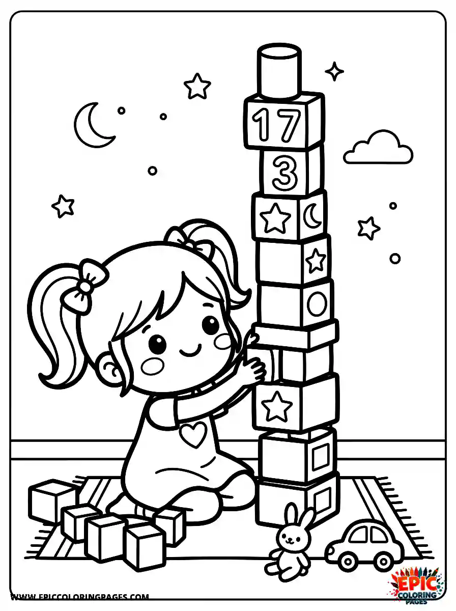 Kawaii Girl Kawaii girl stacking a tower of blocks