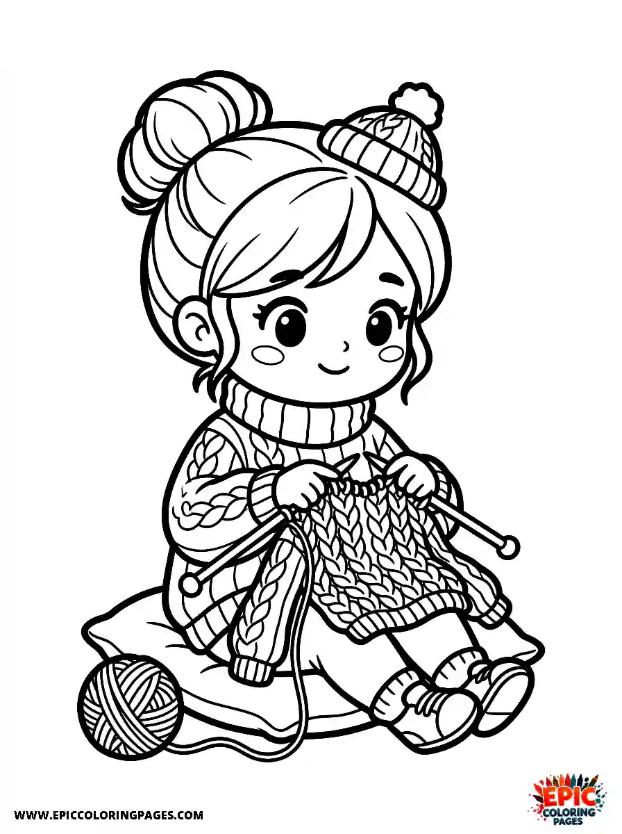 Chibi Girl Playful chibi girl crafting a knitted sweater